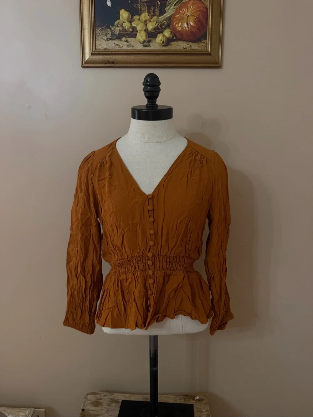 Banana republic Rust Brown Button-Front Peplum Blouse